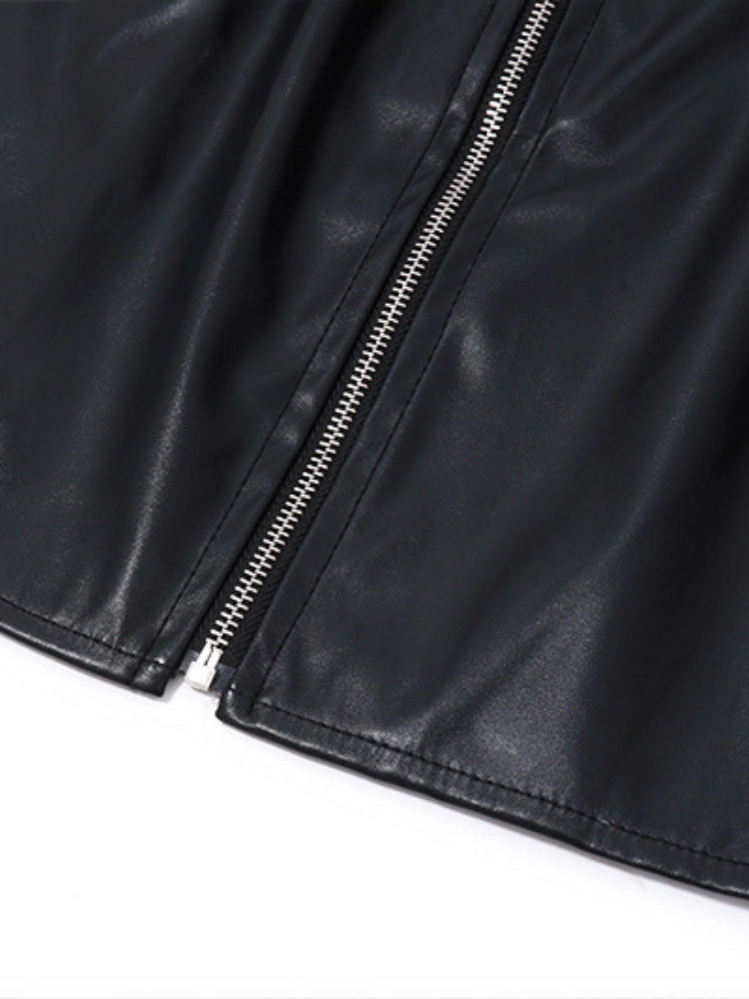 PU Leather Fold Zipper Buttons High-waisted Hip-hugging Skirts