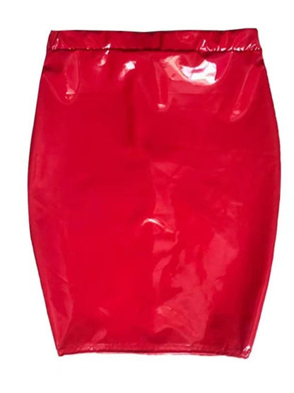 Glossy PU Leather Tight Fit Hip-hugging High Waist Zipper Skirts