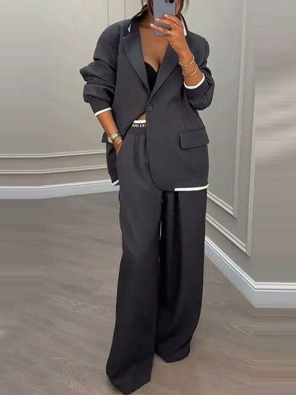 Leisure Wide-leg Pants Suit Commuter Suit 2-piece Sets