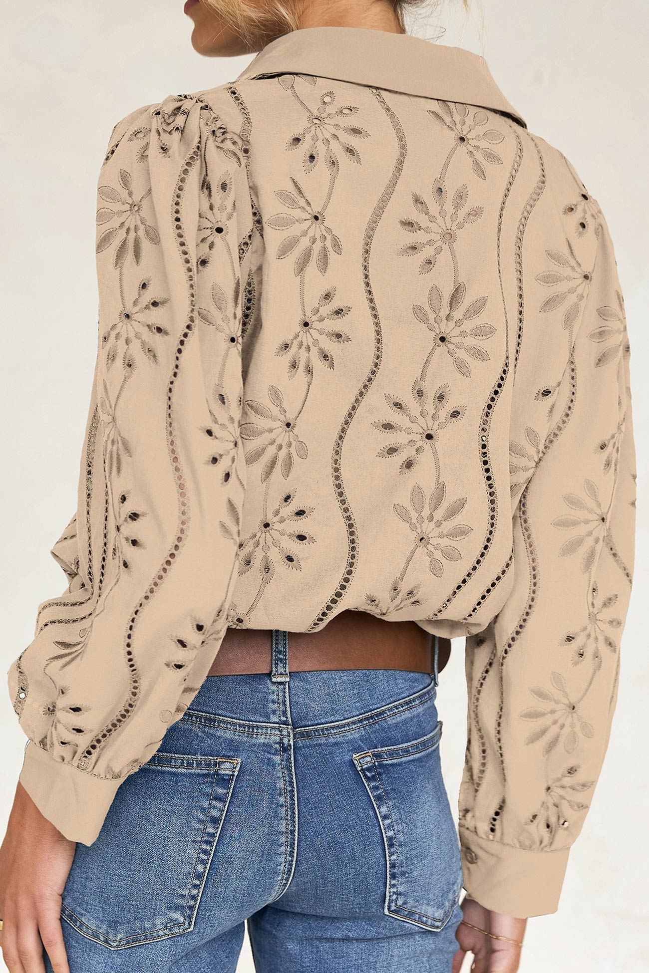 Hollow Out Puff Sleeve Blouse