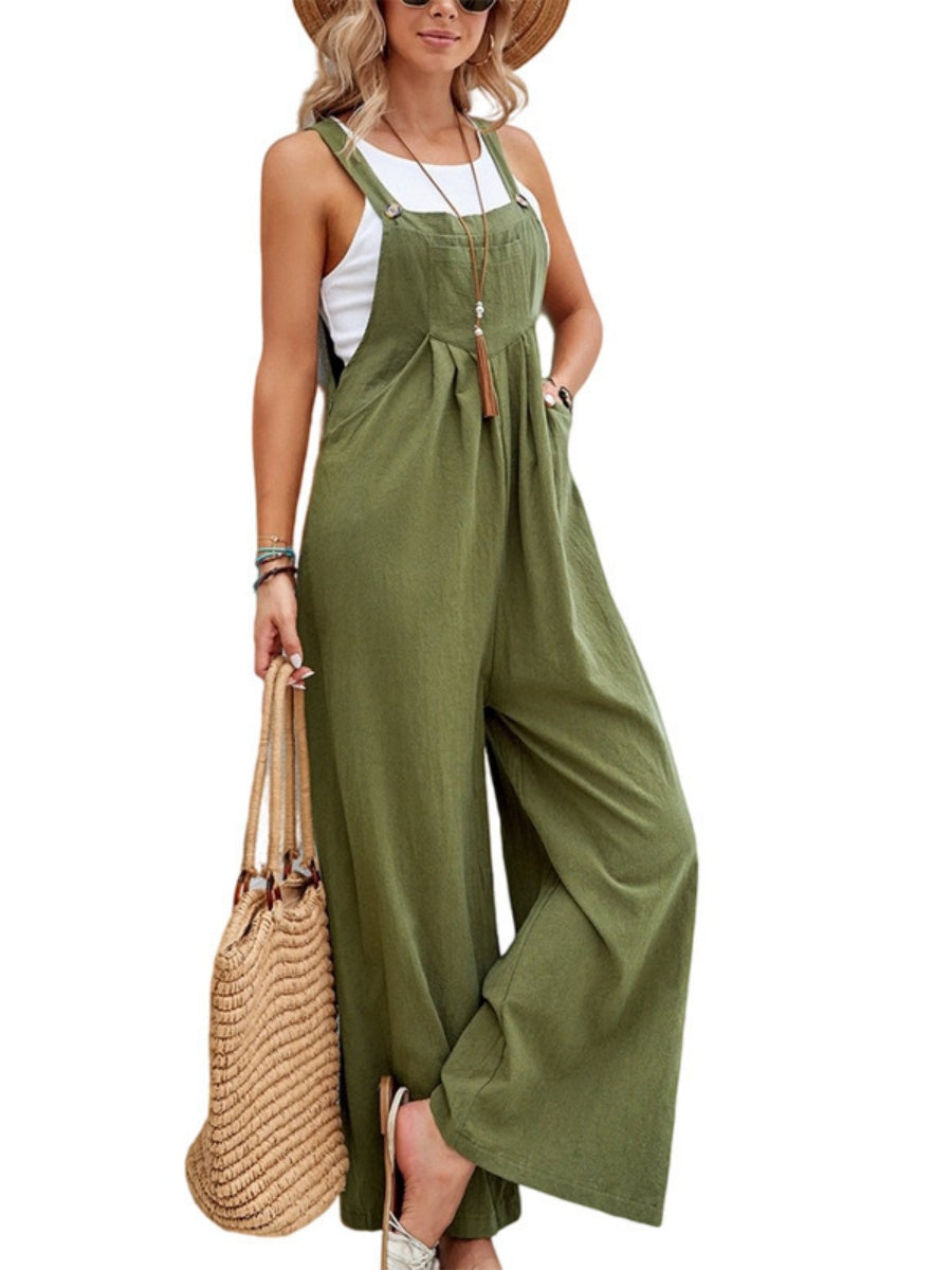 Solid Color Casual Pocket Jumpsuits