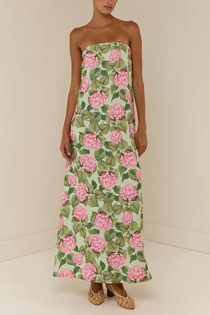 Strapless Tube Jardin Print Maxi Dress
