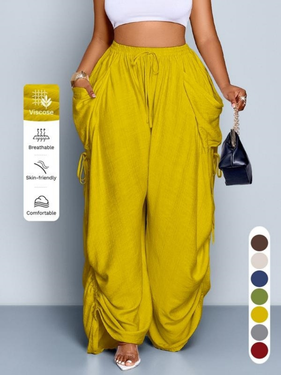 Punk-style Drawstring Pleated High-waisted Wide-leg Trousers