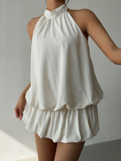 Halter Bandage Backless Flower Bud Skirt Mini&Short Dresses