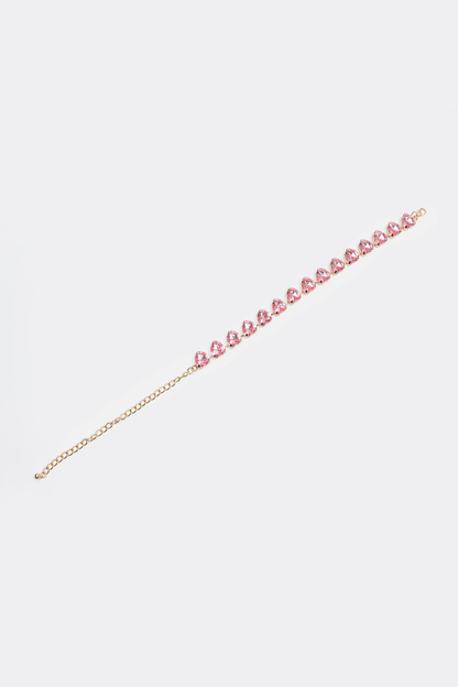 Stud Heart Shape Faux Pink Crystal Necklace