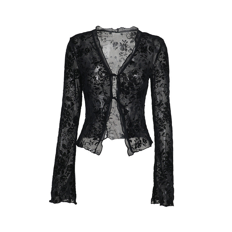 Lace Lovers Tie Up Top - Black