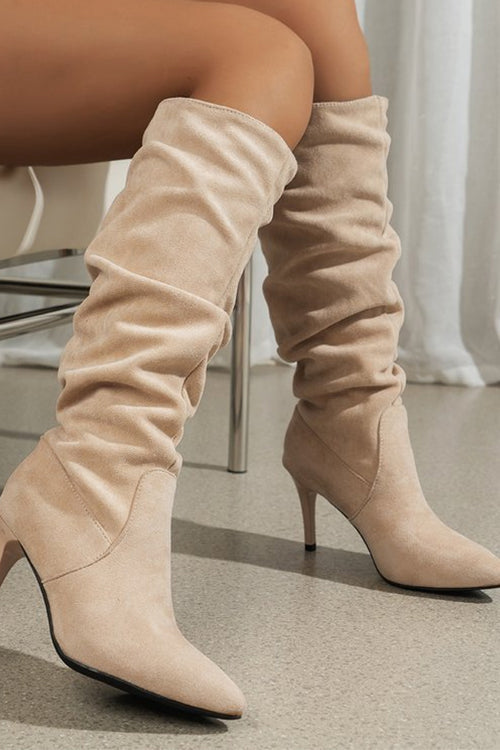 Margovil Faux Suede Pointed Toe Stiletto Heel High Boots