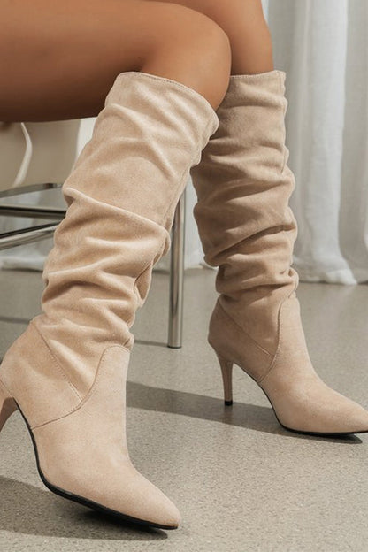 Margovil Faux Suede Pointed Toe Stiletto Heel High Boots