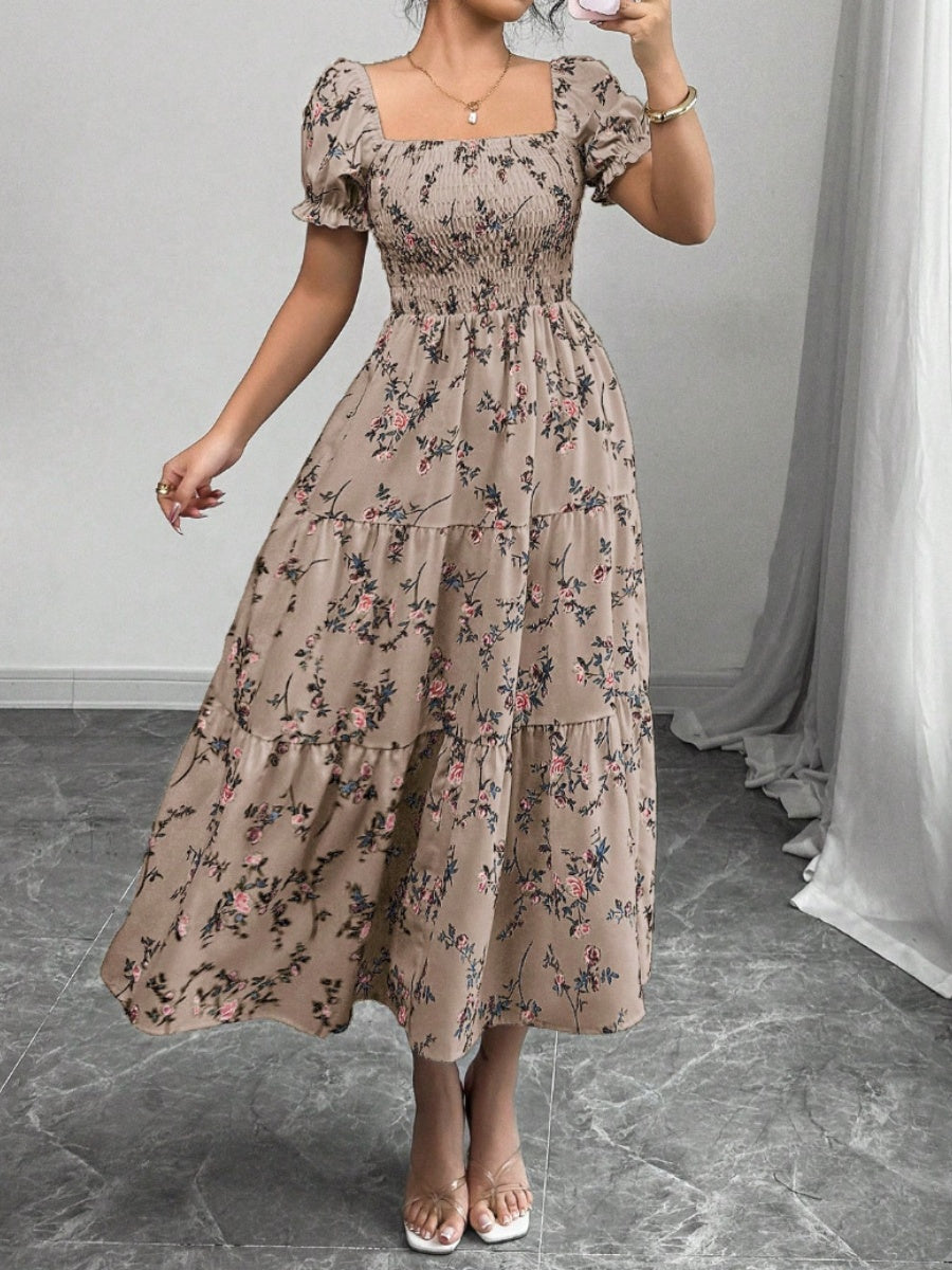 Puff Sleeve Printed Maxi Dresses