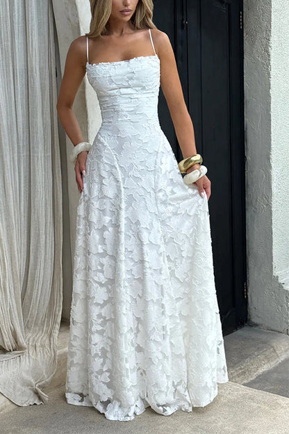 Margovil Spaghetti Strap Backless Lace-up Jacquard Maxi Dress