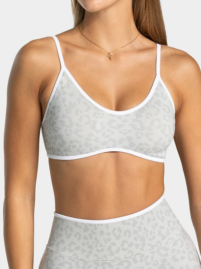 Leopard Print Contrasting Edging Yoga Bra Shockproof Slings Sports Vest