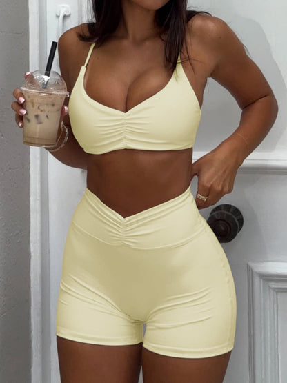 Halter Top Bodycon Shorts Exercise Yoga 2-piece Sets