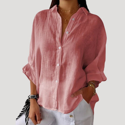 | Linen Long Sleeve Button Shirt Blouse