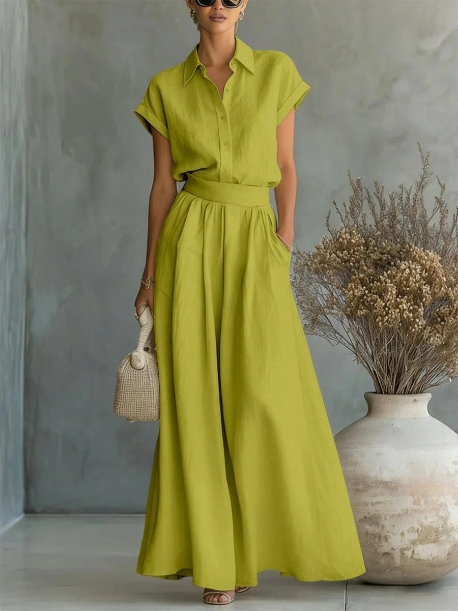 Short-sleeved Shirt Loose-fit Wide-leg Pants Set 2-piece Sets