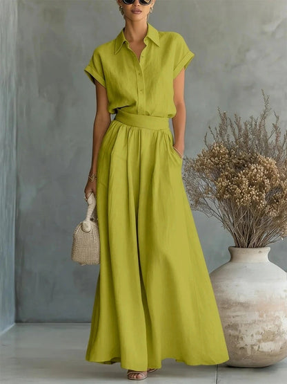 Short-sleeved Shirt Loose-fit Wide-leg Pants Set 2-piece Sets