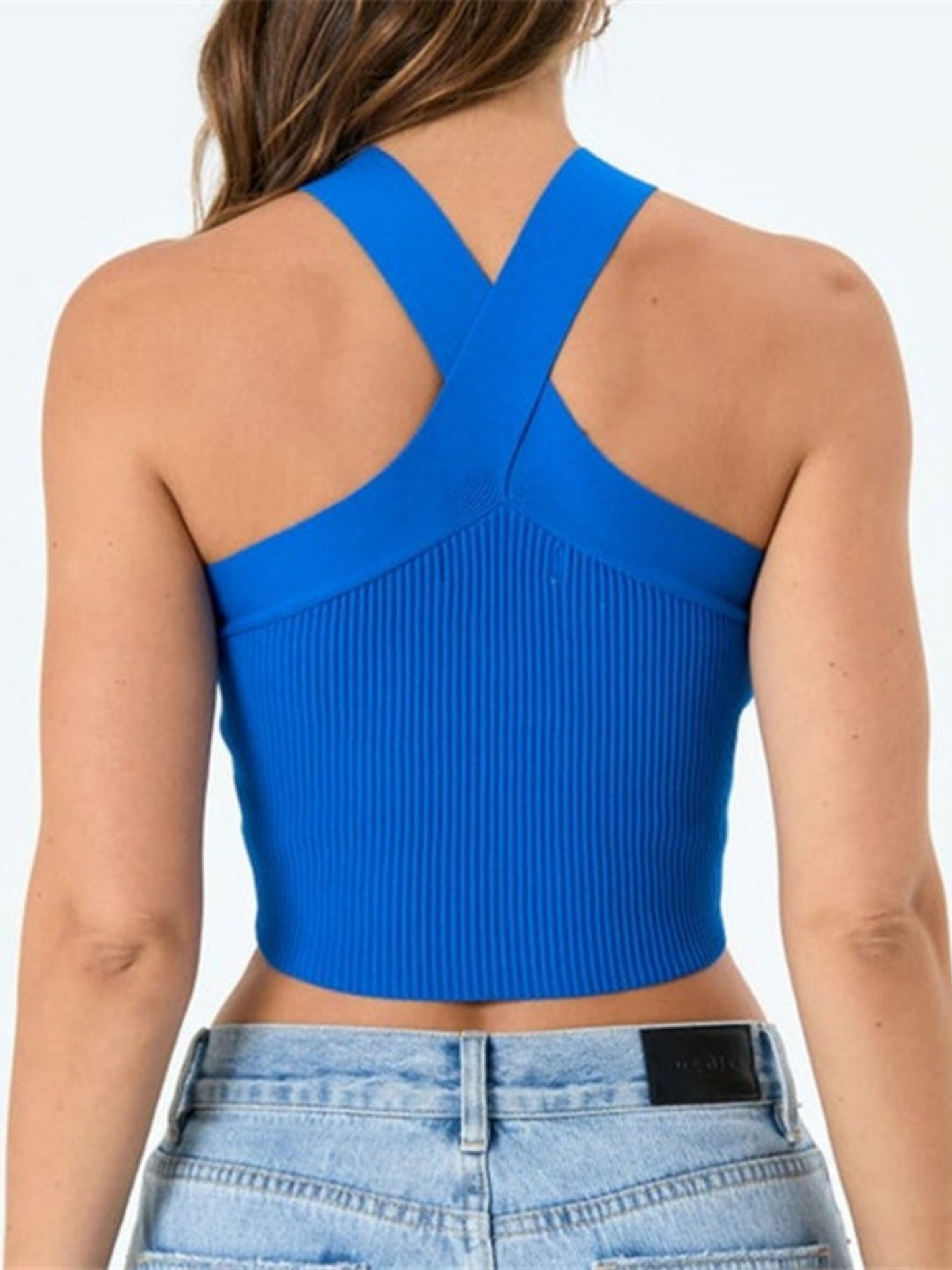 Cross-neck Sleeveless Tights Knitted Vest