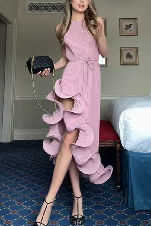 Margovil Sleeveless Irregular Ruffle Hem Midi Dress
