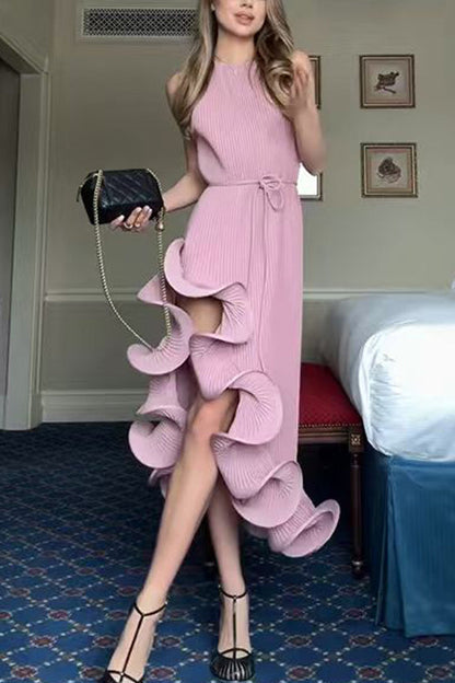 Margovil Sleeveless Irregular Ruffle Hem Midi Dress