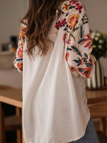 Floral Print V-Neck Long Sleeve Shirt