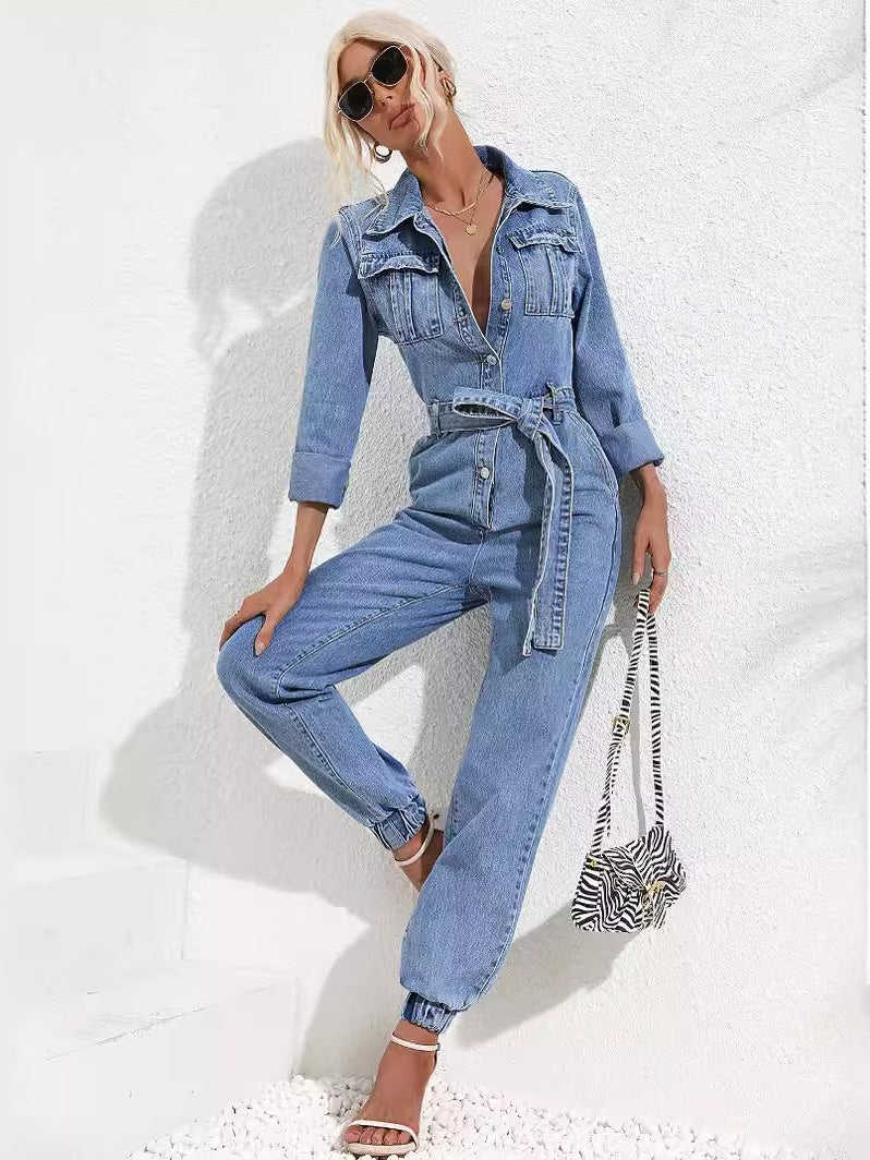Button-up Slim-fit Jumpsuit Jeans
