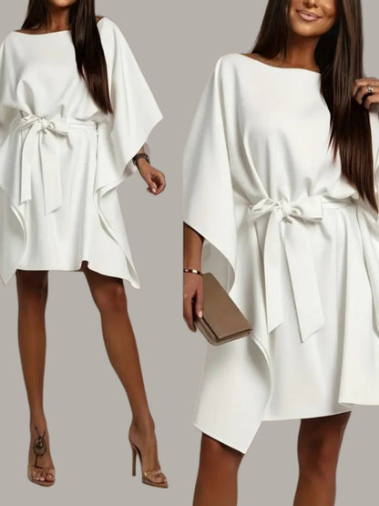 White Batwing Sleeves Lace Up Grace Irregular Hem Mini&Short Dresses