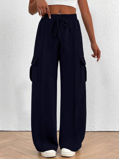 Elastic Waistband Lace Up Pocket Cargo Trousers