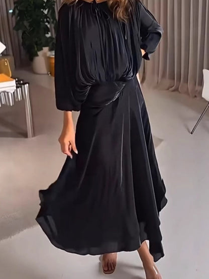 A-line Maxi Dress With Puff Sleeves And Ruched Design