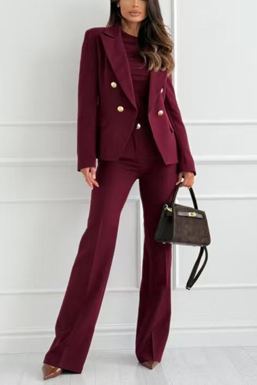 Notch Collar Double Breasted Tailored Blazer