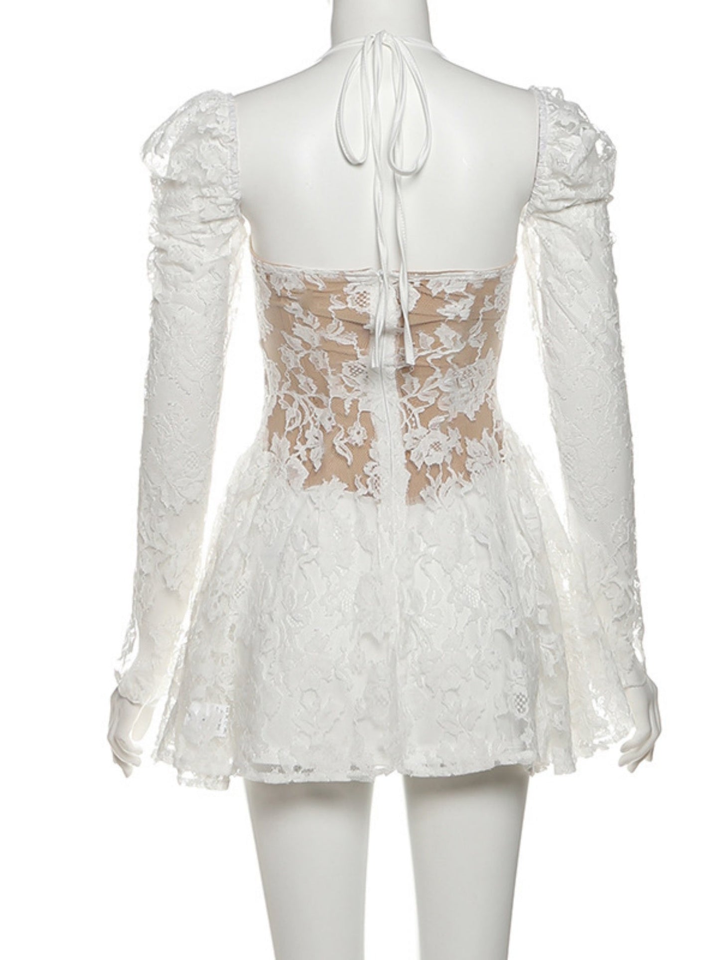 Lace Patchwork Halter Neck And Off-shoulder Waist-cinching And Backless Mini&Short Dresses