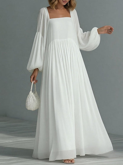 Vacation Balloon Sleeve Big Swing Square Collar Comfort Maxi Dresses
