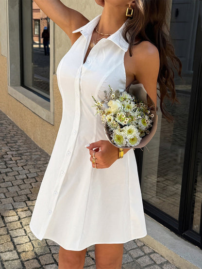 White, Casual, Solid-color, Simple Short Dress