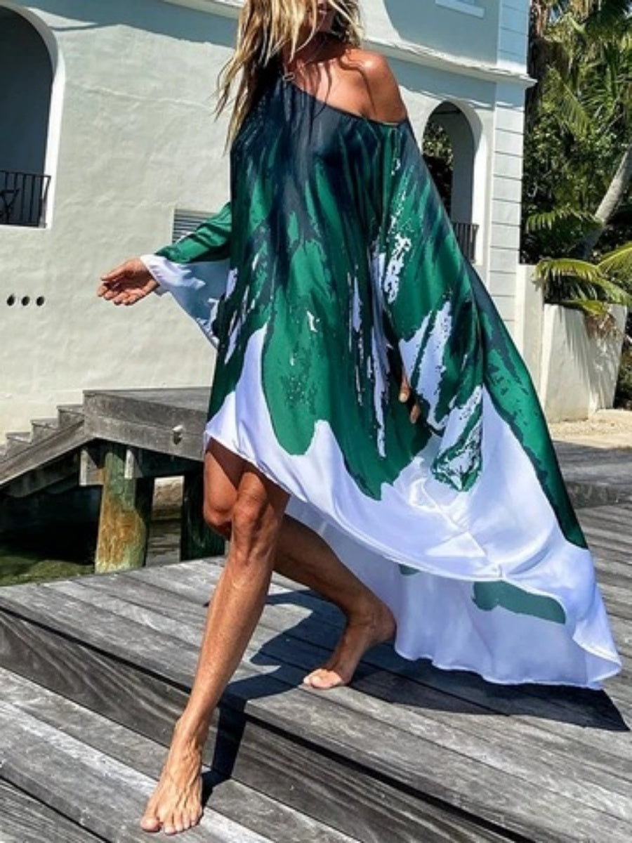 Printed Beach Vacation Style Off-shoulder Maxi Dress