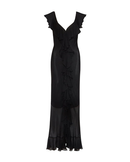 Ruffle High Slit V-neck Perspective Formal Dress Maxi Dresses
