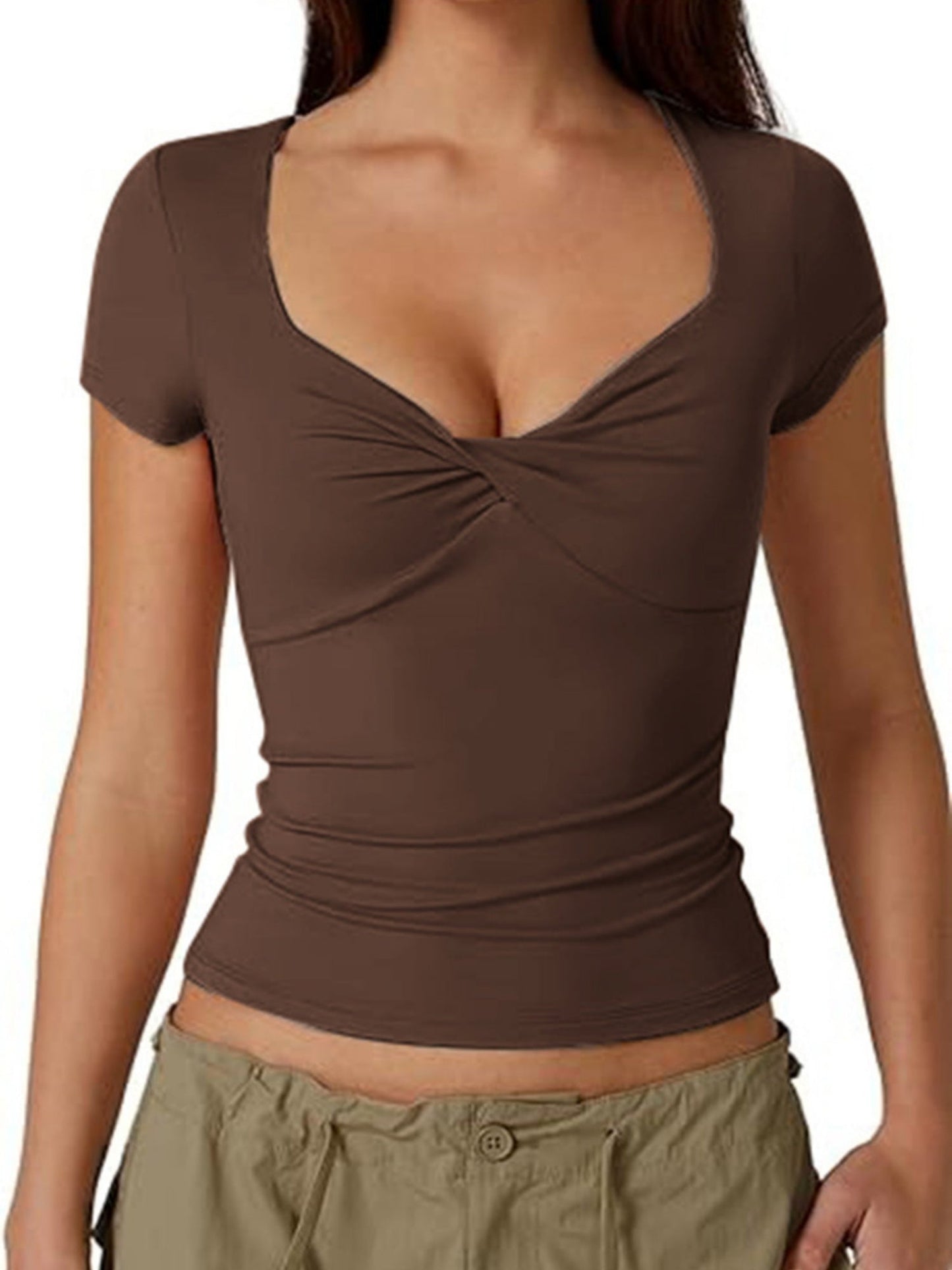 V-neck Knot Slimming And Waist-cinching Short-sleeved T-shirt