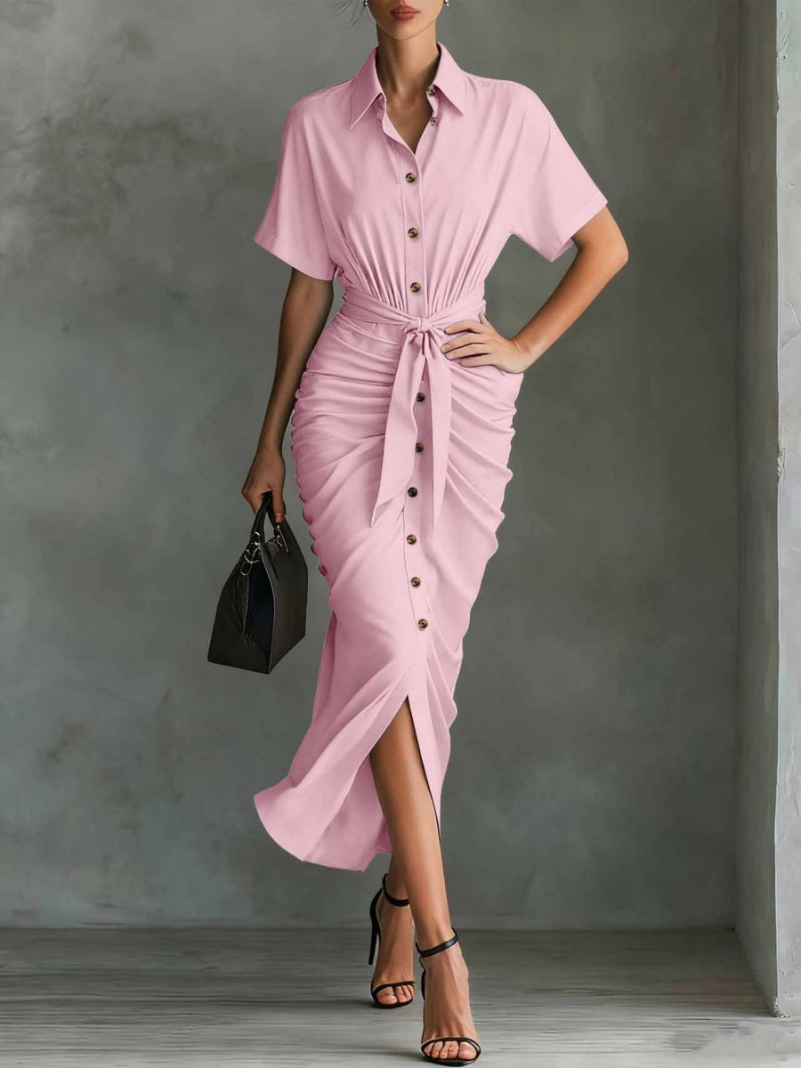 Shirt Dress Lace Up Grace Temperament Maxi Dresses