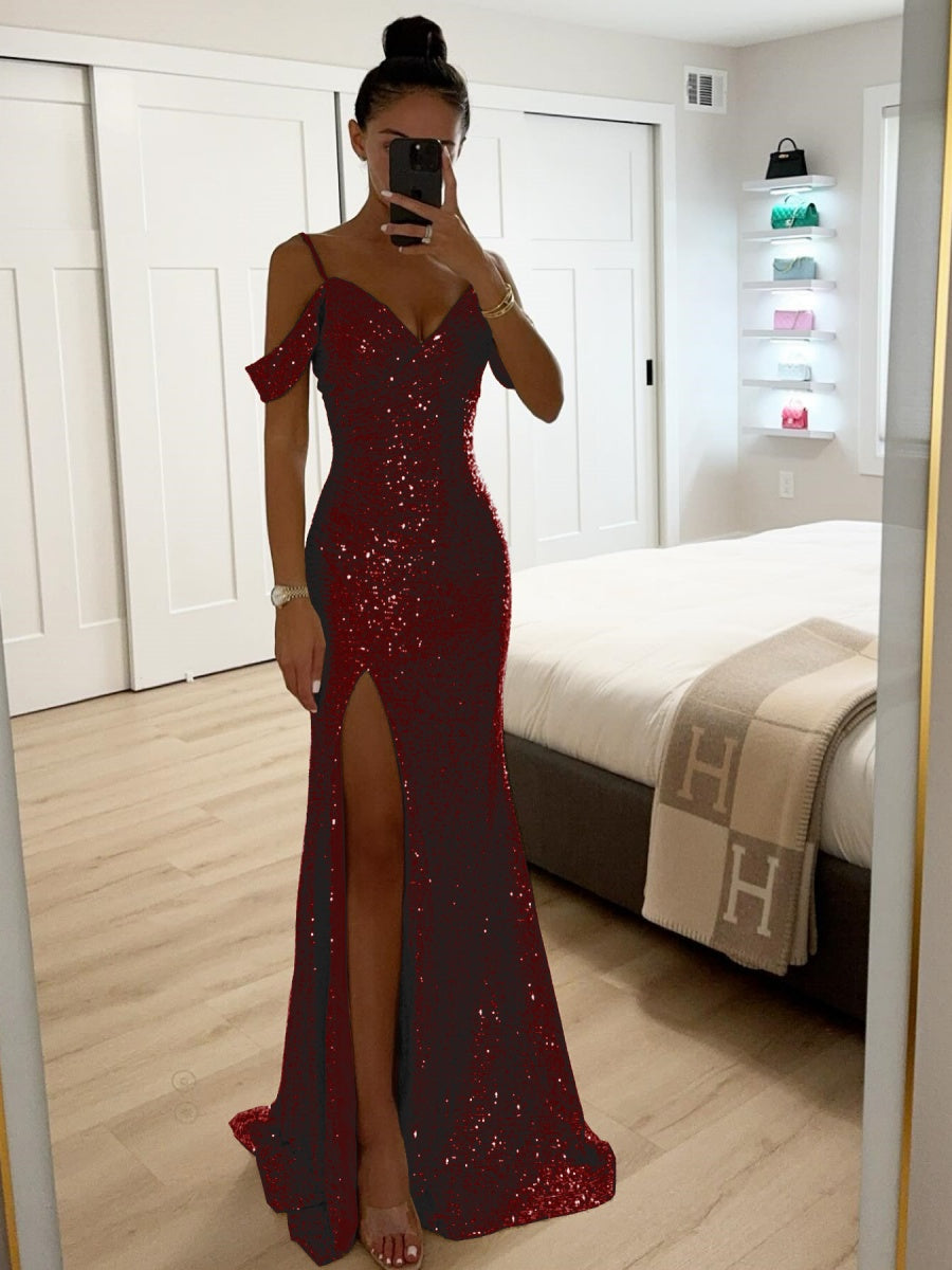 Sequins Slit Formal Dress Maxi Dresses