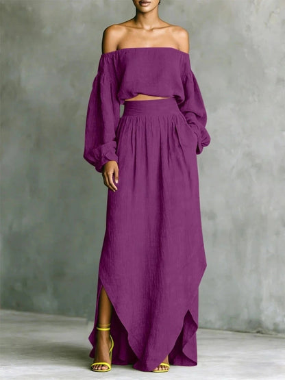 Off Shoulder Cropped Long-sleeved Two-piece Suit