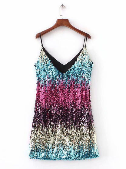 Sequins Sexy Camisoles Formal Dress Mini&Short Dresses
