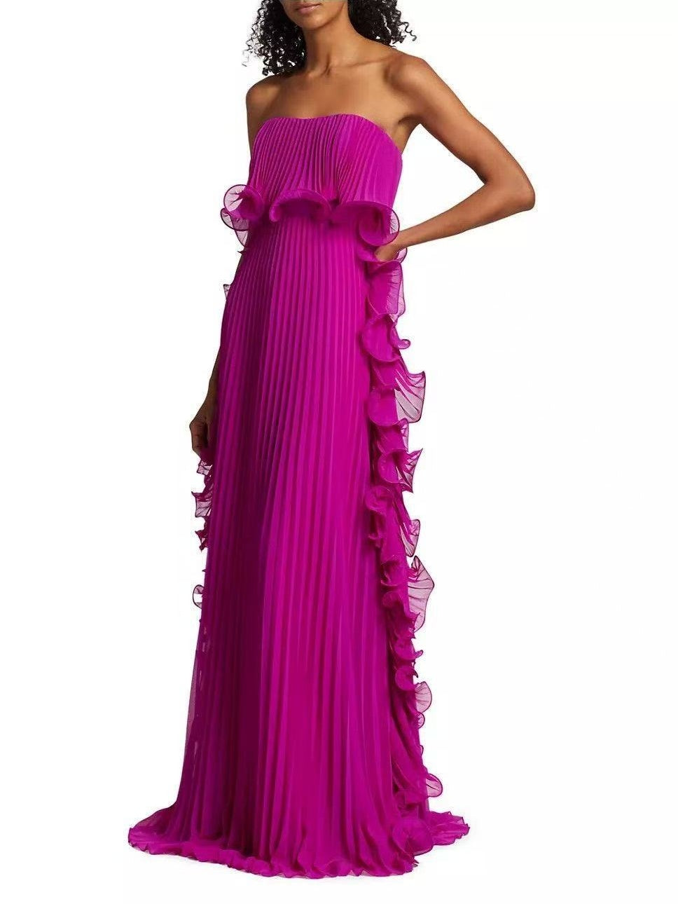Pleated Strapless Maxi Dress