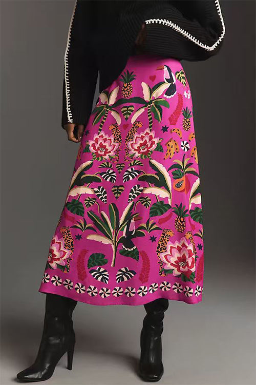 Margovil High Rise Tropic Print Midi Skirt