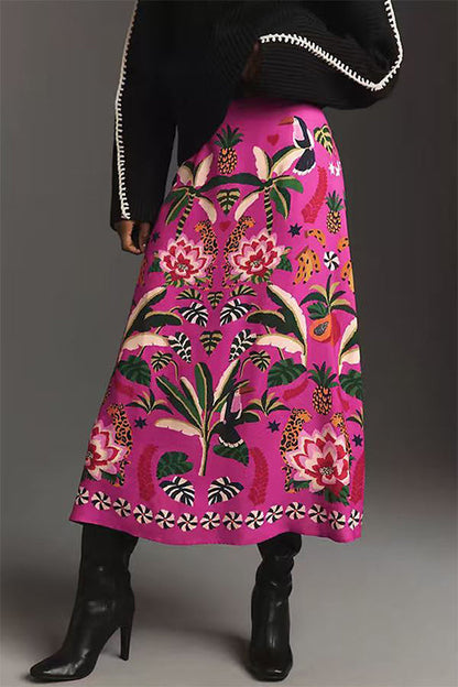 Margovil High Rise Tropic Print Midi Skirt
