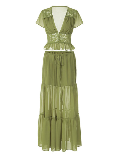 Silk Chiffon Cardigan T-shirt Loose See-through Long Dress With Tie