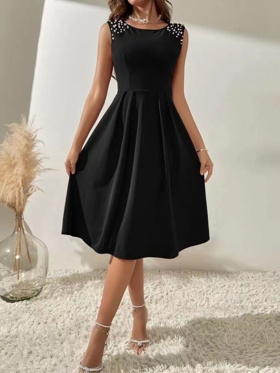 Crew Neck Beading Sleeveless Commuting Mini&Short Dresses