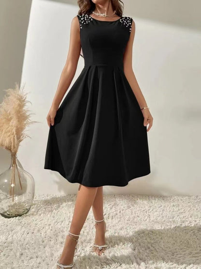 Crew Neck Beading Sleeveless Commuting Mini&Short Dresses