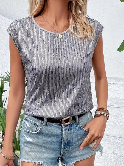 Sequins Round Neck Sleeveless Tank Tops
