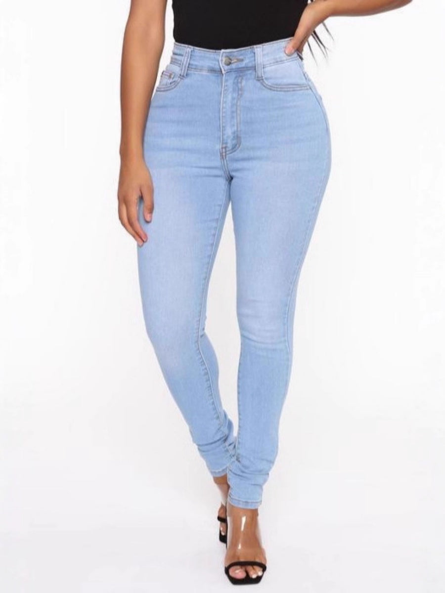 High-waisted Straight Leg Distressed Skinny Jeans