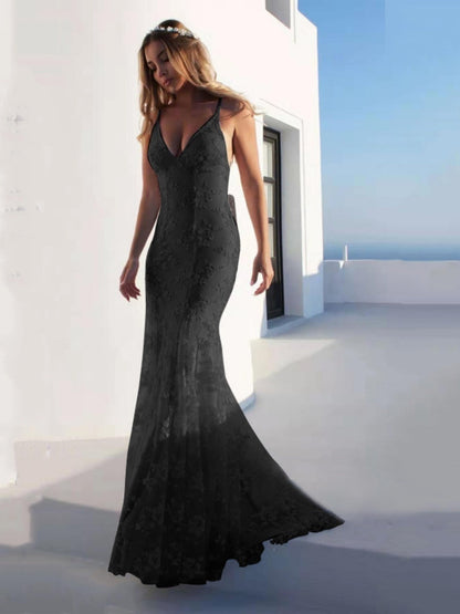 Lace White V-neck Camisoles Formal Dress Maxi Dresses