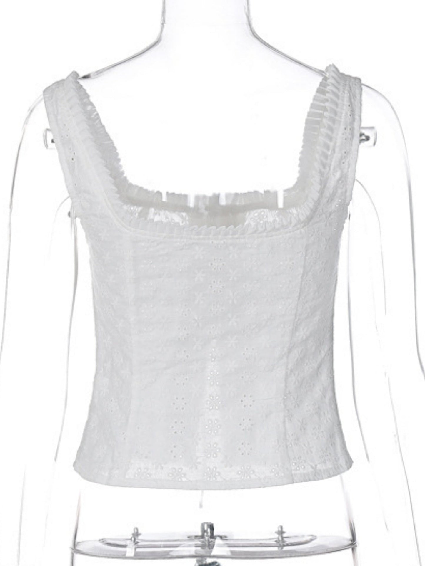 Lace Trim Square Neck Button Drawstring Camisoles