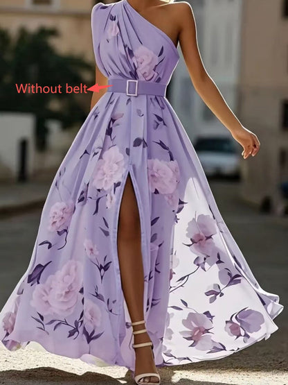 Sloping Shoulders Printed Vacation Temperament Maxi Dresses