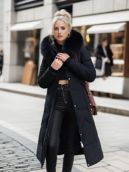 Thick Fur Collar Over-the-knee Mid-length Pocket Down Jacket